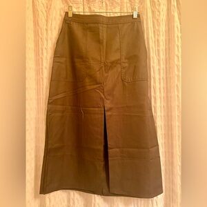 Banana Republic High-Waist Olive Green Midi Skirt with Front Slit